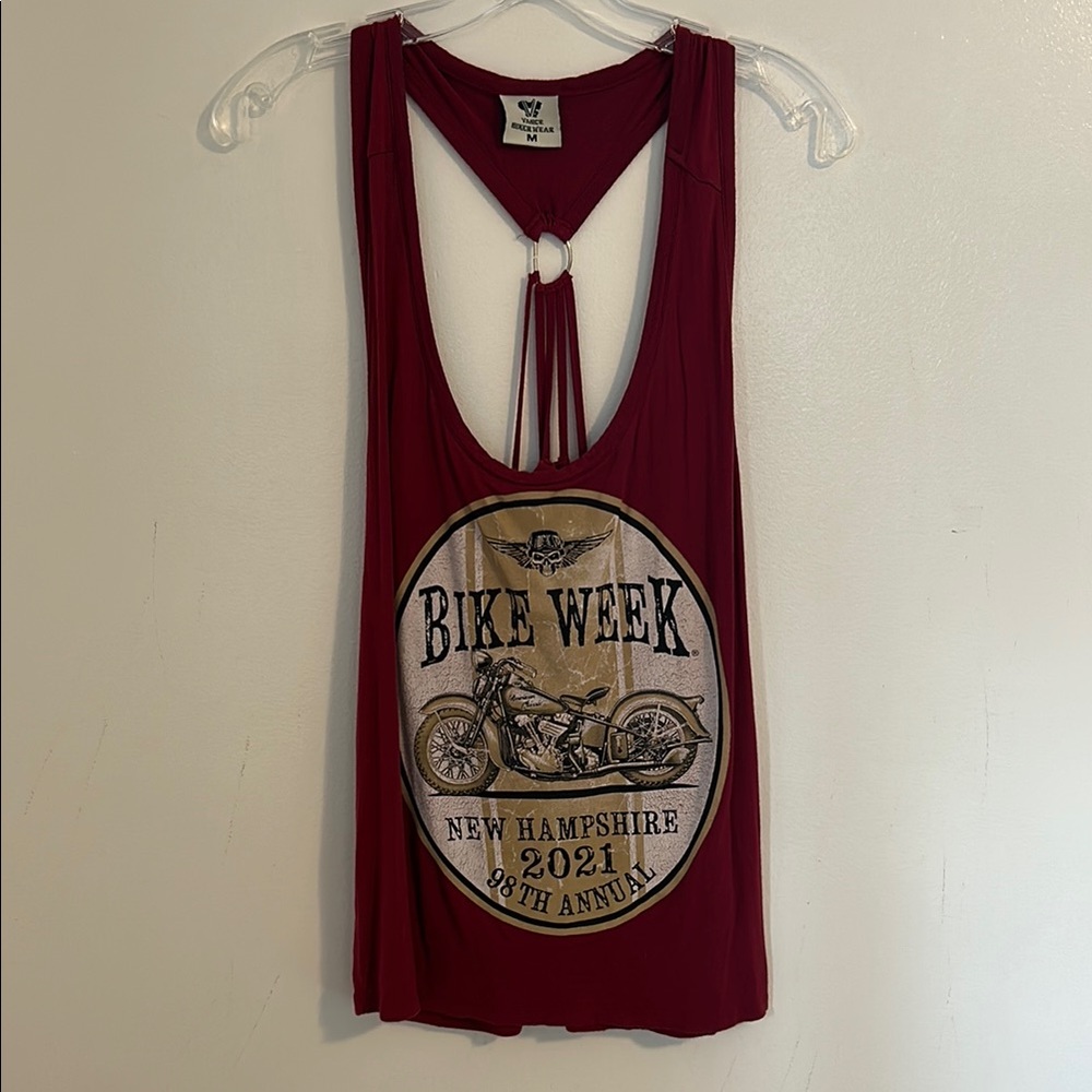 Laconia Bike Week Vance Bikerwear Women’s Red Retro Motorcycle Tank Top Sz Med